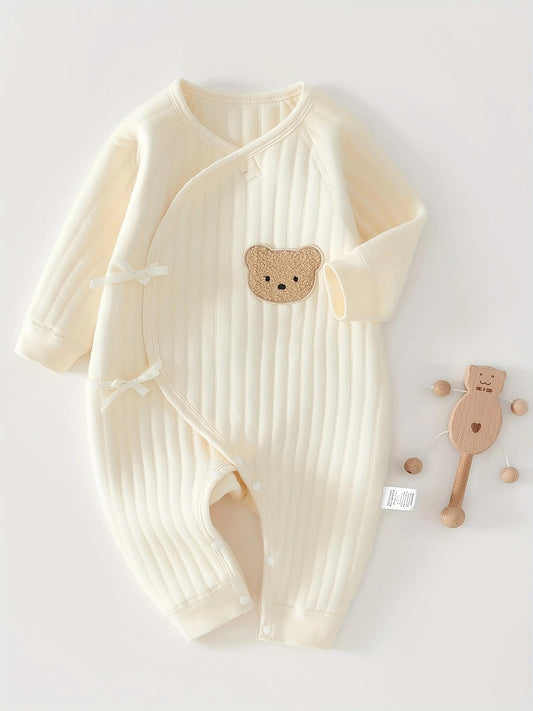 1 Pack Baby Bodysuit, 1-3 Months Neugeborenes Baby warme Baumwolle Bodysuit mit Hut, 100% Baumwolle Kleinkind Homewear verdickt Frühling und Herbst Kleidung (Beige, 1-3 Months)