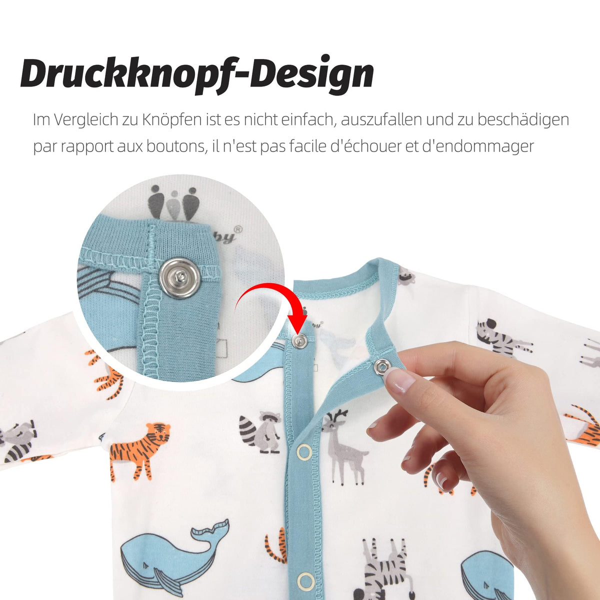 3PCS Baby Schlafstrampler Babychlafanzug Babyschlafsack Baumwolle mit Füßen mit knöpfen Gr. 56 62 68 für Junge Mädchen Neugborenen (Wal+Elch+Grüngestreift, 68, Numeric_68)