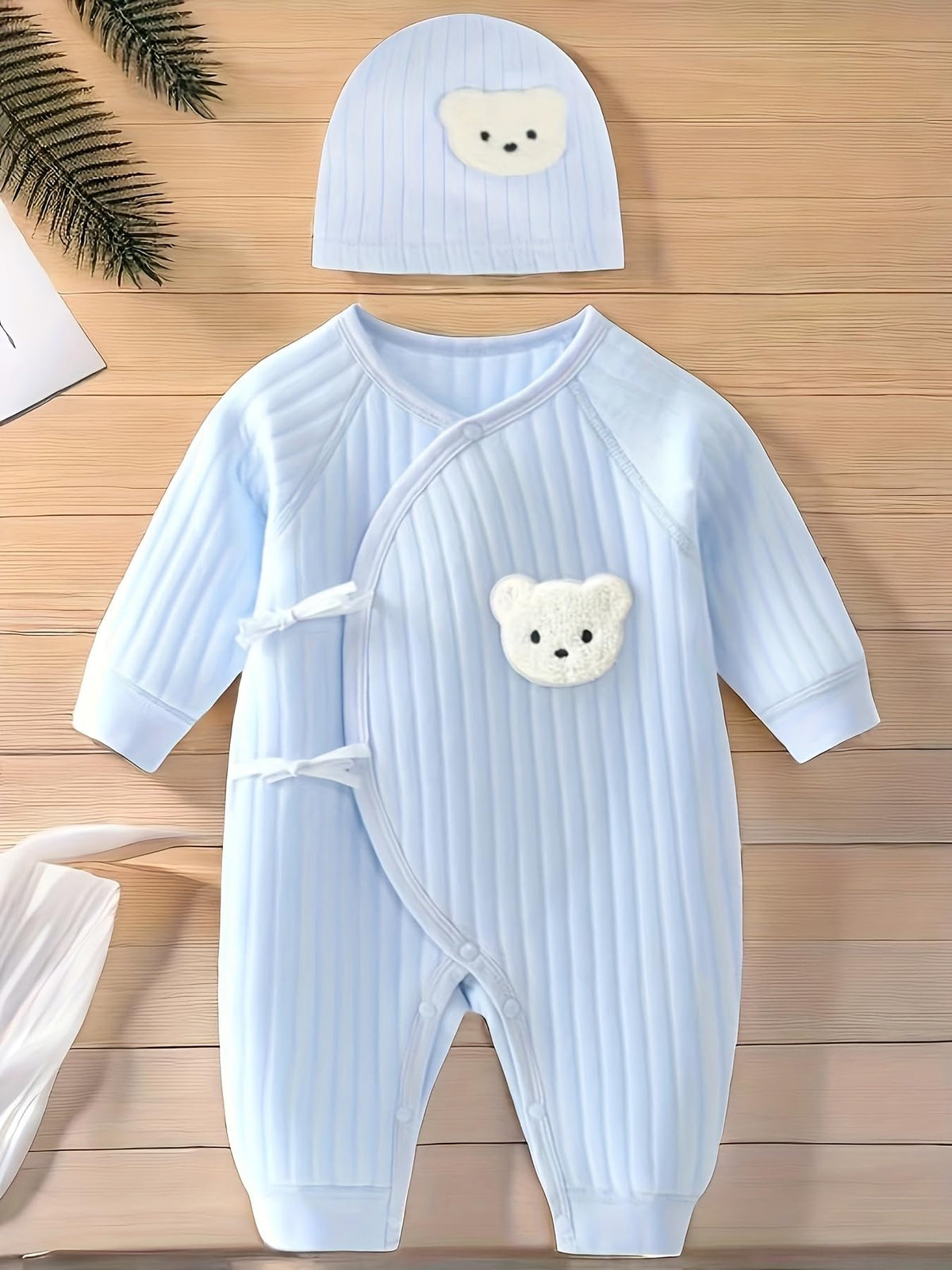 1 Pack Baby Bodysuit, 1-3 Months Neugeborenes Baby warme Baumwolle Bodysuit mit Hut, 100% Baumwolle Kleinkind Homewear verdickt Frühling und Herbst Kleidung (Blau, 1-3Months)
