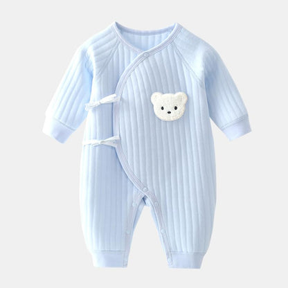 1 Pack Baby Bodysuit, 1-3 Months Neugeborenes Baby warme Baumwolle Bodysuit mit Hut, 100% Baumwolle Kleinkind Homewear verdickt Frühling und Herbst Kleidung (Blau, 1-3Months)