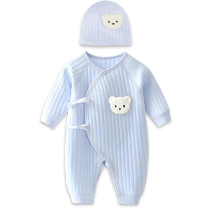 1 Pack Baby Bodysuit, 1-3 Months Neugeborenes Baby warme Baumwolle Bodysuit mit Hut, 100% Baumwolle Kleinkind Homewear verdickt Frühling und Herbst Kleidung (Blau, 1-3Months)