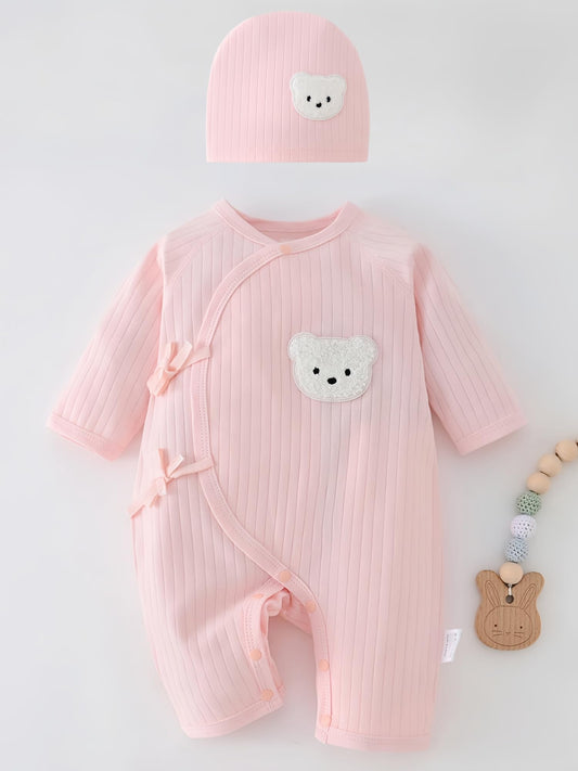 Babyfond 1 Pack Baby Bodysuit, Neugeborenes Baby warme Baumwolle Bodysuit mit Hut, 100% Baumwolle Kleinkind Homewear verdickt Frühling und Herbst Kleidung (Rosa, 1-3Monate)