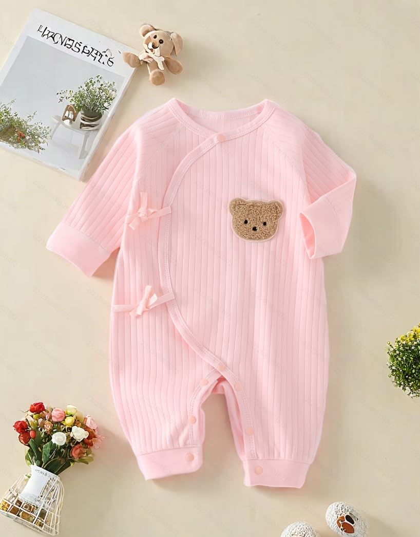 Babyfond 1 Pack Baby Bodysuit, Neugeborenes Baby warme Baumwolle Bodysuit mit Hut, 100% Baumwolle Kleinkind Homewear verdickt Frühling und Herbst Kleidung (Rosa, 1-3Monate)