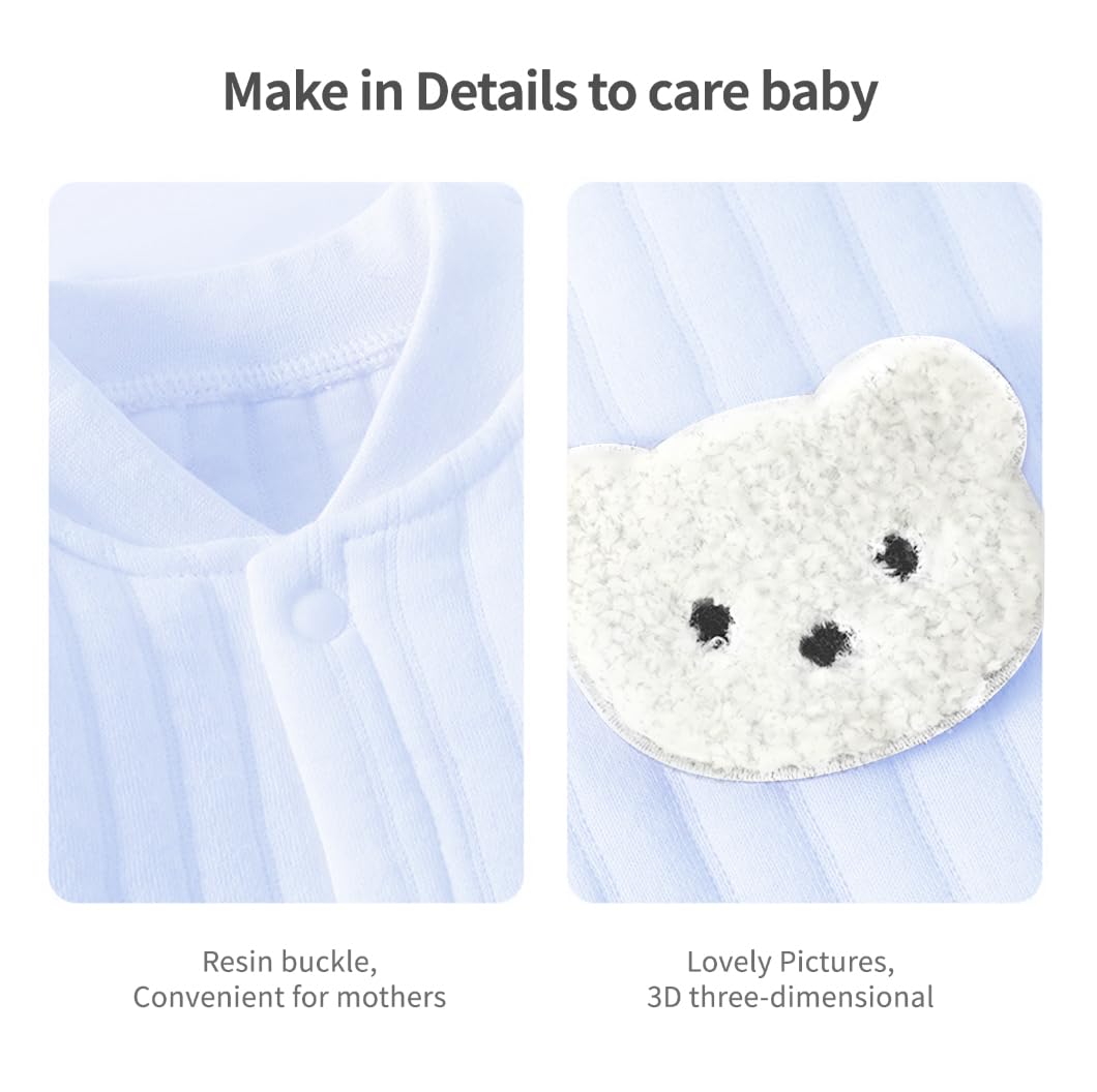 1 Pack Baby Bodysuit, 1-3 Months Neugeborenes Baby warme Baumwolle Bodysuit mit Hut, 100% Baumwolle Kleinkind Homewear verdickt Frühling und Herbst Kleidung (Blau, 1-3Months)
