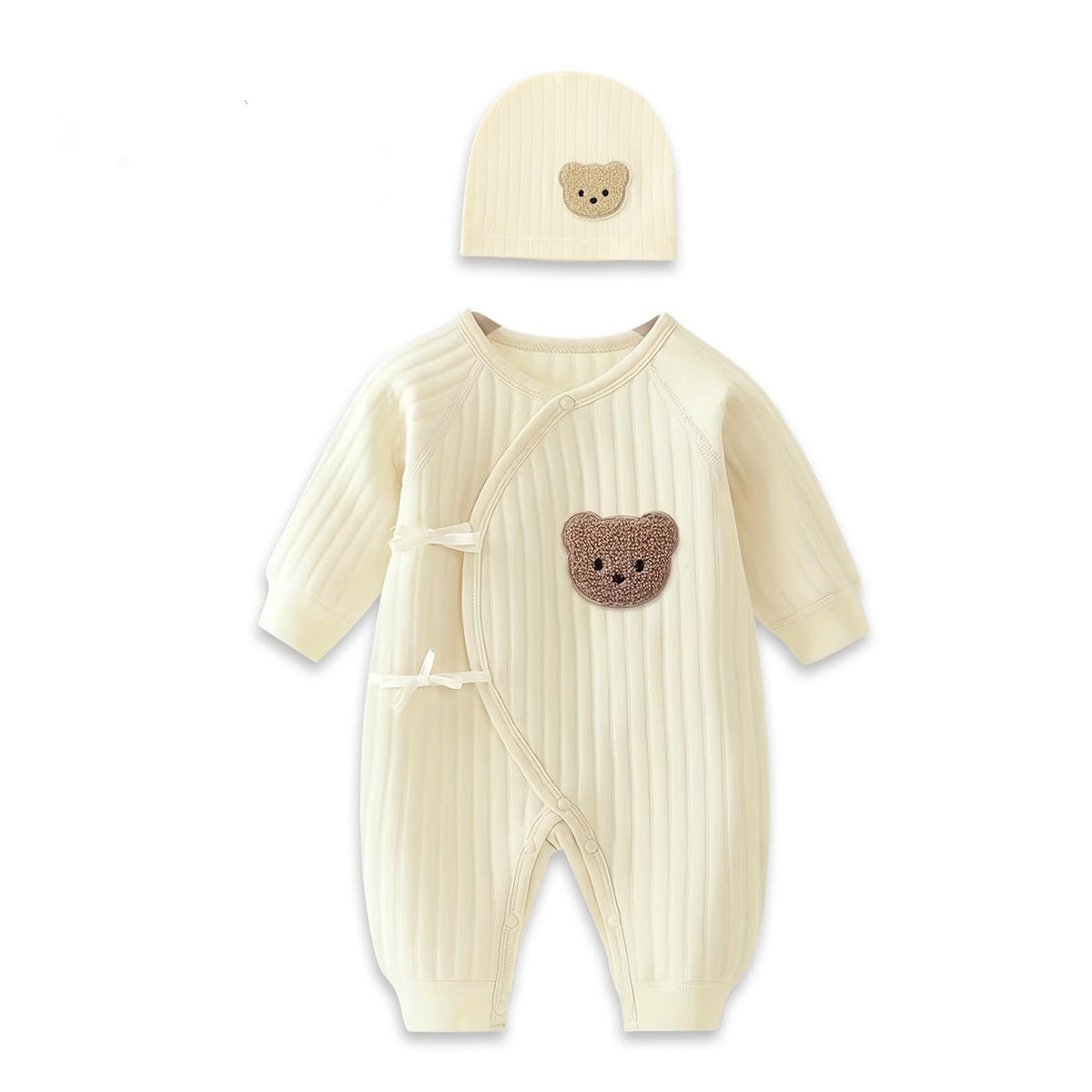 1 Pack Baby Bodysuit, 1-3 Months Neugeborenes Baby warme Baumwolle Bodysuit mit Hut, 100% Baumwolle Kleinkind Homewear verdickt Frühling und Herbst Kleidung (Beige, 1-3 Months)