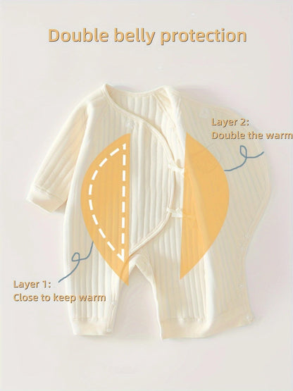 1 Pack Baby Bodysuit, 1-3 Months Neugeborenes Baby warme Baumwolle Bodysuit mit Hut, 100% Baumwolle Kleinkind Homewear verdickt Frühling und Herbst Kleidung (Beige, 1-3 Months)