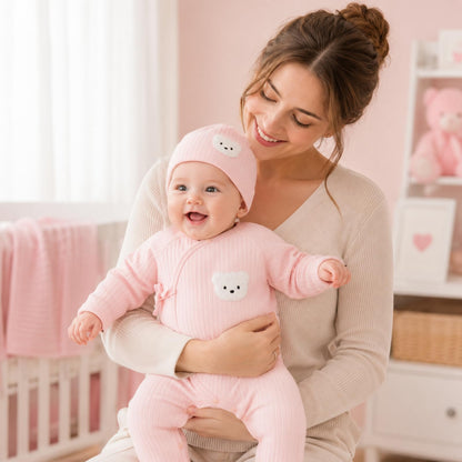 Babyfond 1 Pack Baby Bodysuit, Neugeborenes Baby warme Baumwolle Bodysuit mit Hut, 100% Baumwolle Kleinkind Homewear verdickt Frühling und Herbst Kleidung (Rosa, 1-3Monate)
